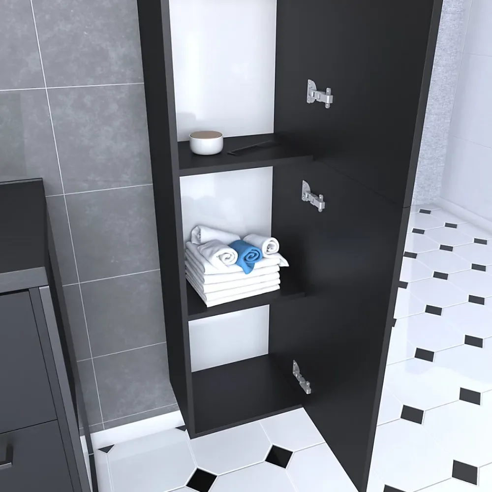 Aurlane Colonne de salle de bain noir 30x35x150 cm avec 2 portes et poignées noir mat - STRUCTURA F050