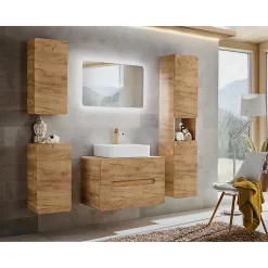 Meublorama Colonne de salle de bain ERBANO Chene clair 35x75 cm 1 porte Style contemporain
