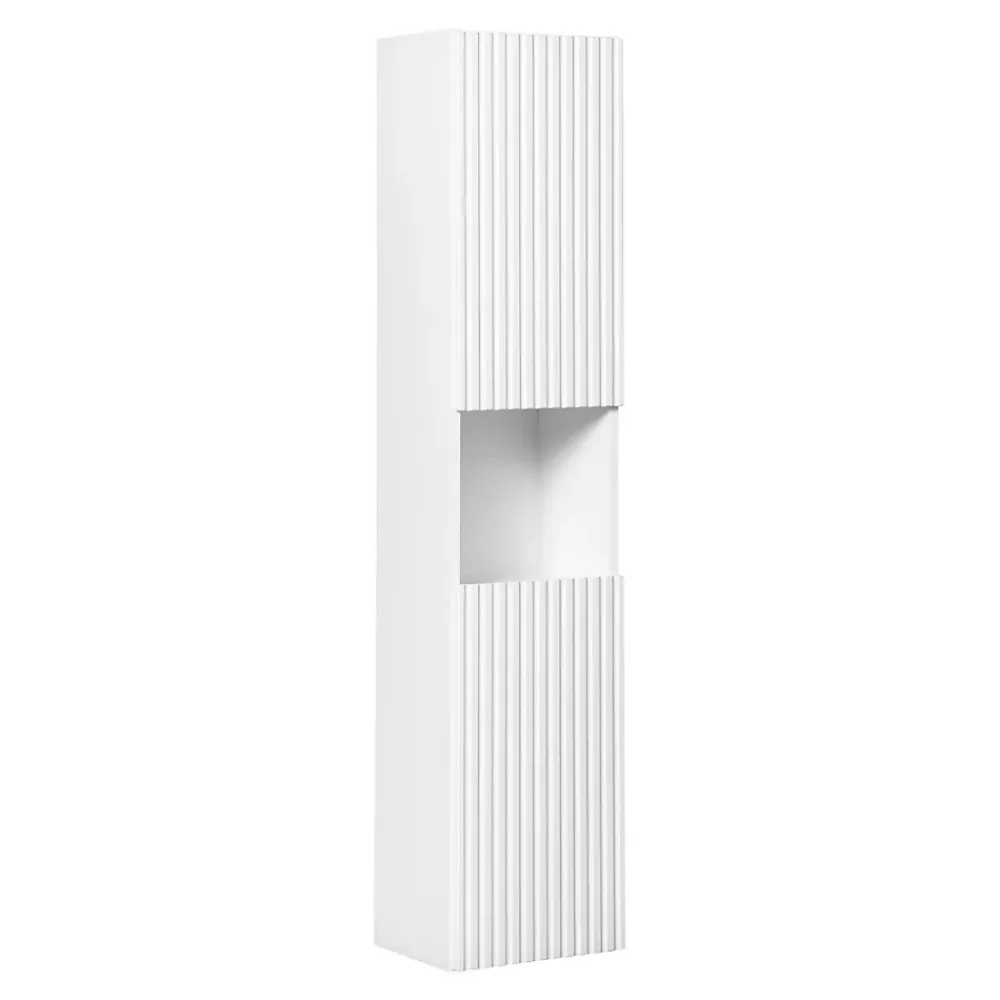 Meublorama Colonne de salle de bain VANO 2 portes et 1 niche Blanc alpin L30 x H140 x P25 cm Meuble suspendu