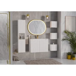 Meublorama Colonne de salle de bain VANO 2 portes et 1 niche Blanc alpin L30 x H140 x P25 cm Meuble suspendu