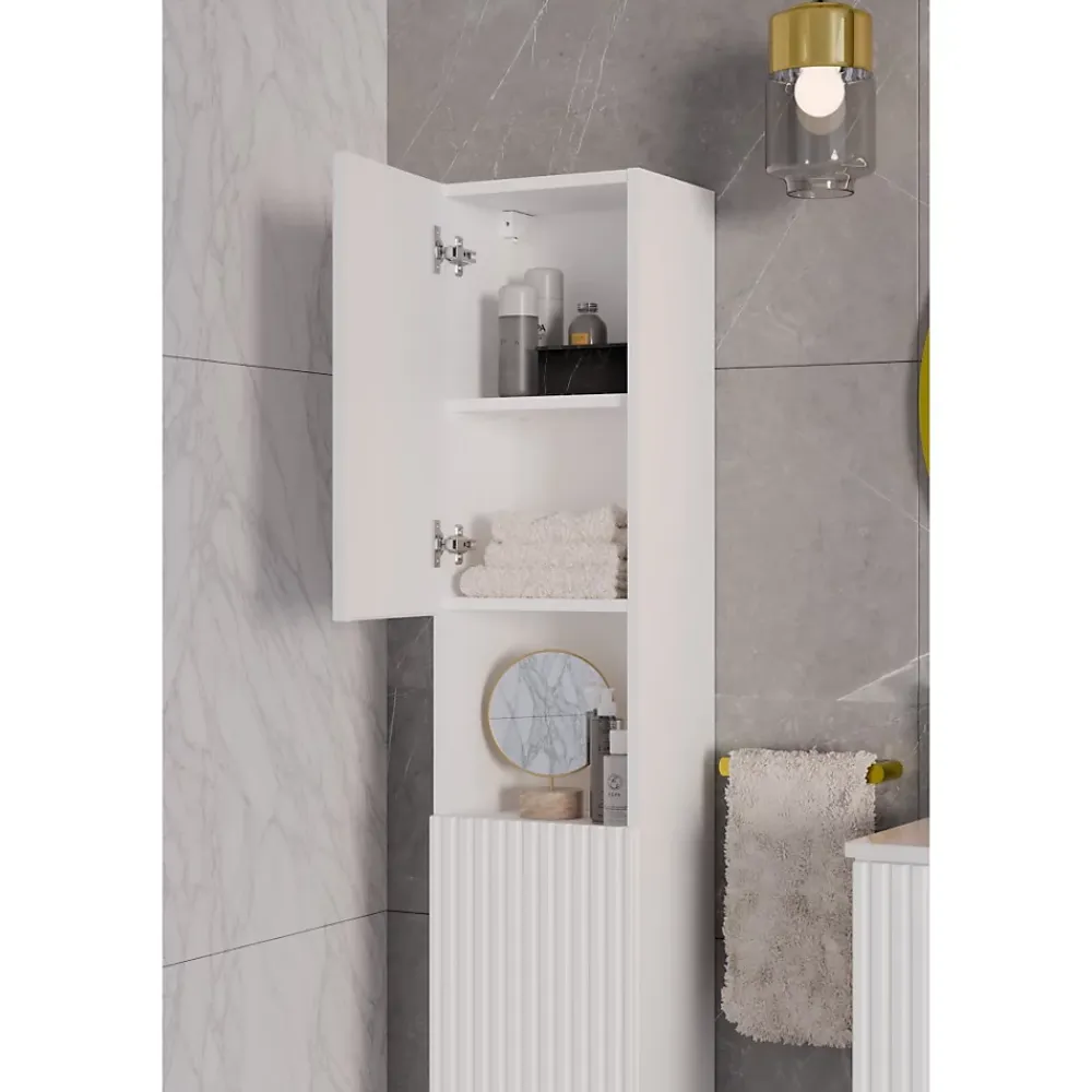 Meublorama Colonne de salle de bain VANO 2 portes et 1 niche Blanc alpin L30 x H140 x P25 cm Meuble suspendu