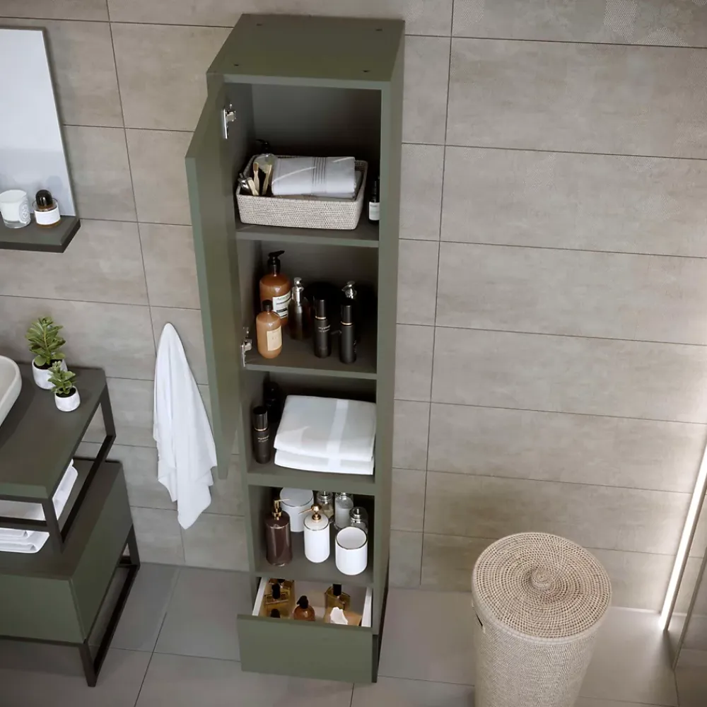 Colonne De Salle De Bains|Meuble De Salle De Bains Faible Profondeur|T-Bath Colonne de salle de bain SPA 1 porte 1 tiroir 180x35x35 cm vert