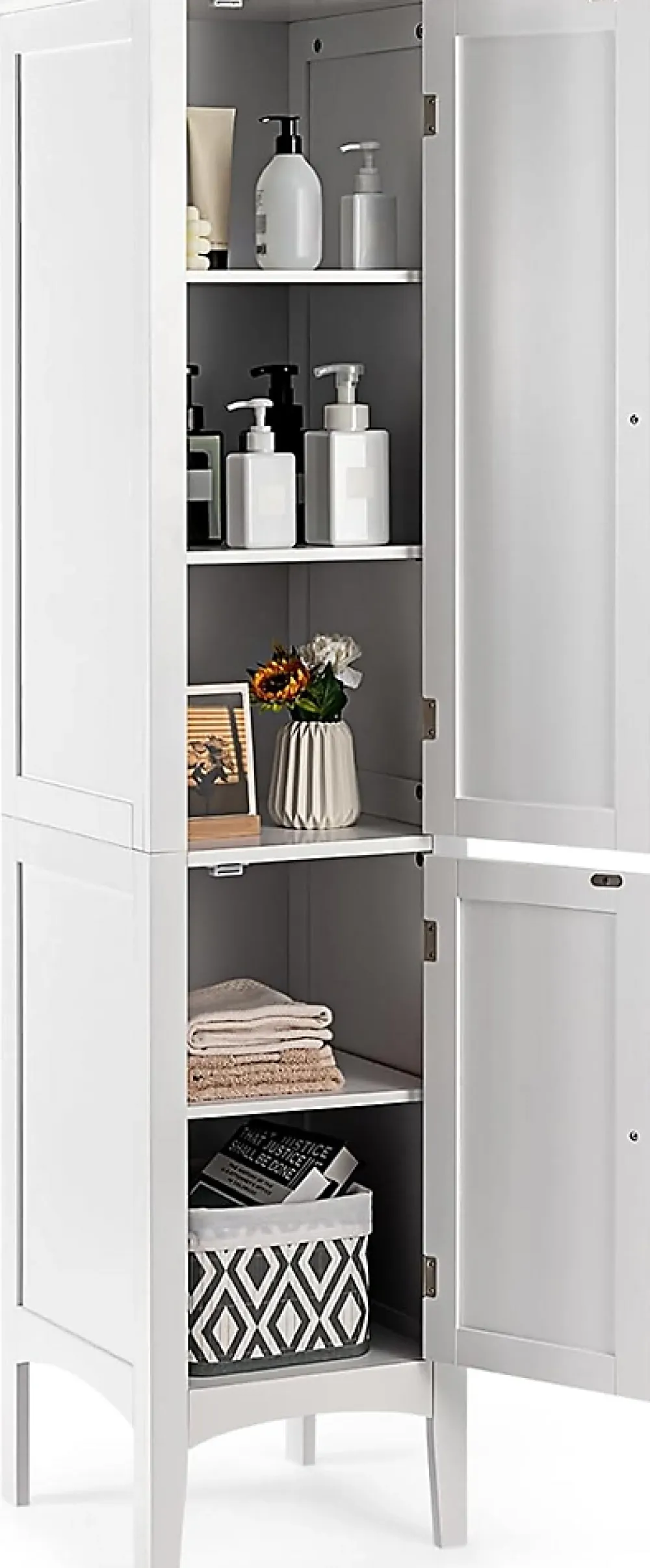 Colonne De Salle De Bains|Giantex Colonne de Salle de Bain avec 2 Portes 5 étagères Dispositif Anti basculement Armoire Haute de Toilette Blanc