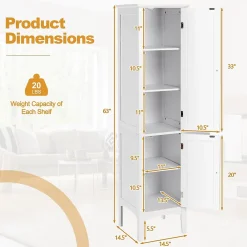 Colonne De Salle De Bains|Giantex Colonne de Salle de Bain avec 2 Portes 5 étagères Dispositif Anti basculement Armoire Haute de Toilette Blanc