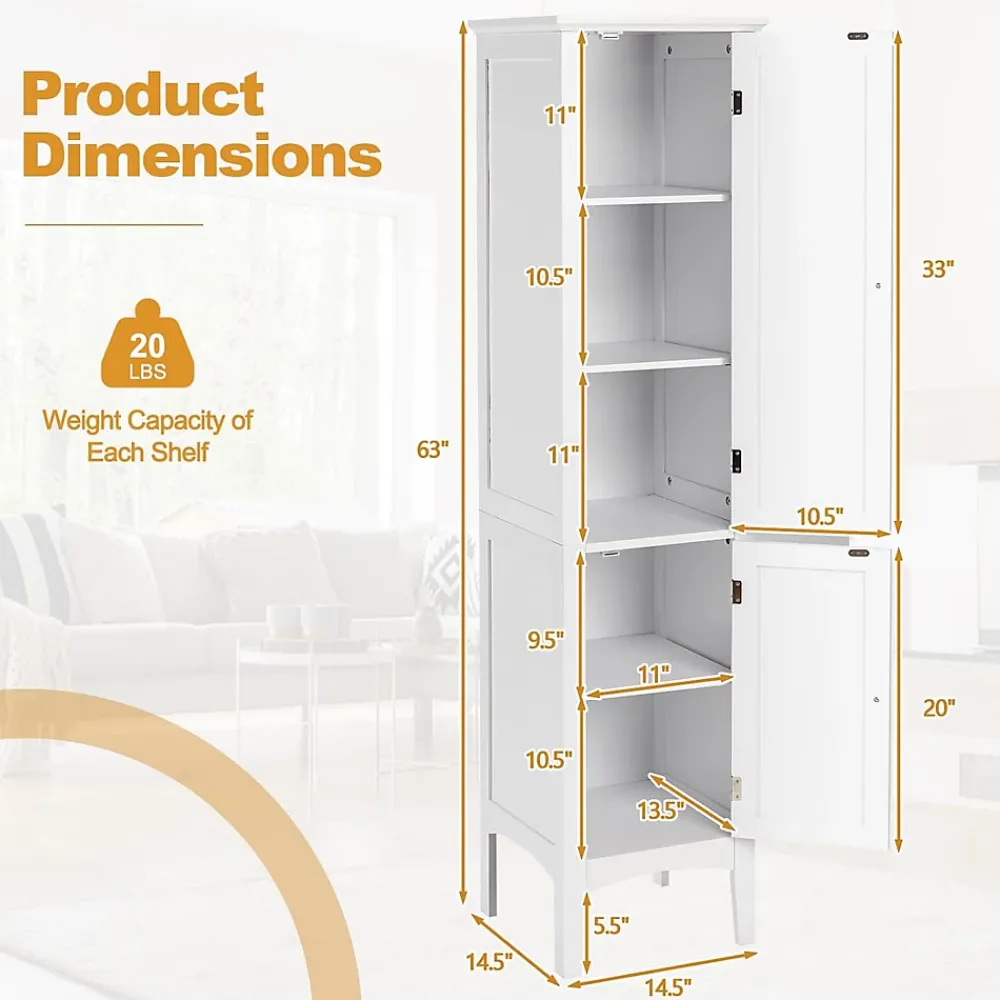 Colonne De Salle De Bains|Giantex Colonne de Salle de Bain avec 2 Portes 5 étagères Dispositif Anti basculement Armoire Haute de Toilette Blanc