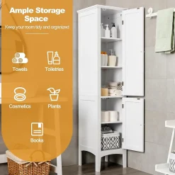 Colonne De Salle De Bains|Giantex Colonne de Salle de Bain avec 2 Portes 5 étagères Dispositif Anti basculement Armoire Haute de Toilette Blanc