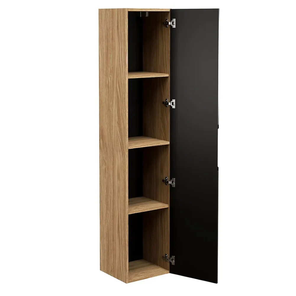 Colonne De Salle De Bains|Meublorama Colonne de salle de bain VELNIA 1 porte H170 cm Coloris chene clair et noir Meuble suspendu