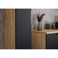 Colonne De Salle De Bains|Meublorama Colonne de salle de bain VELNIA 1 porte H170 cm Coloris chene clair et noir Meuble suspendu