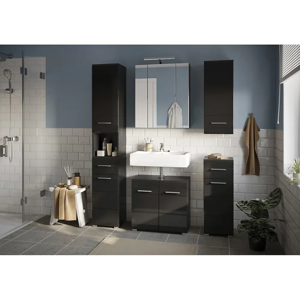 Meublorama Colonne de salle de bain Noir laqué KLEANKIN