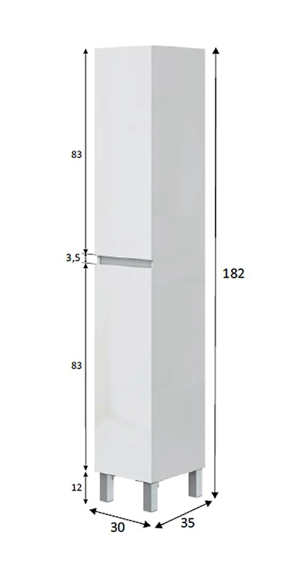 Pegane Colonne de salle de bain avec 2 portes sans poignée coloris blanc - Longueur 30 x Profondeur 35 x Hauteur 182 cm