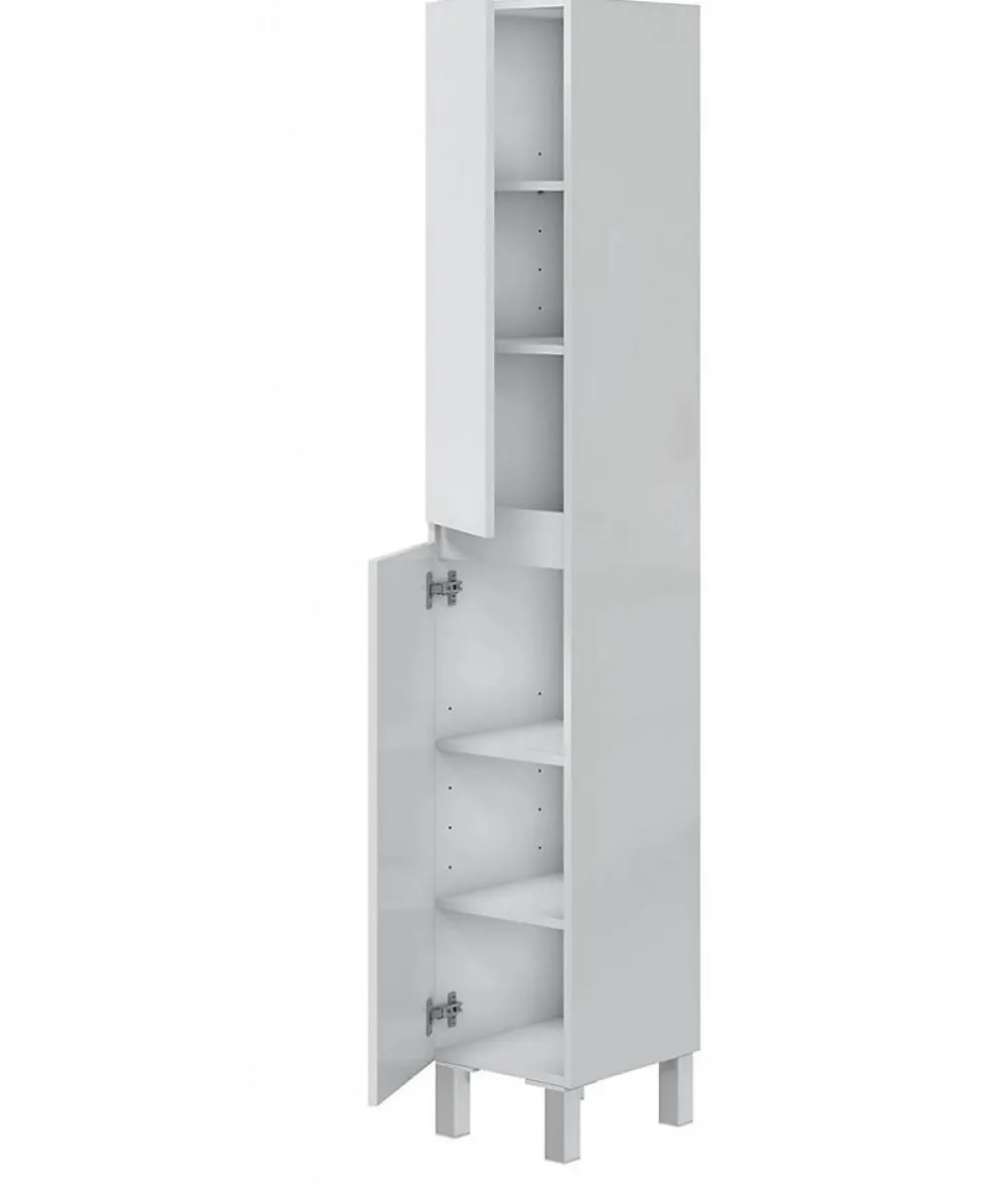 Pegane Colonne de salle de bain avec 2 portes sans poignée coloris blanc - Longueur 30 x Profondeur 35 x Hauteur 182 cm