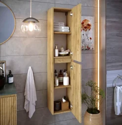 T-Bath Colonne de salle de bain CIMS 2 portes 140x30x27 cm chêne