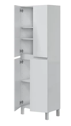Colonne De Salle De Bains|Pegane Colonne de salle de bain avec 4 portes sans poignée coloris blanc - Longueur 60 x Profondeur 35 x Hauteur 182 cm