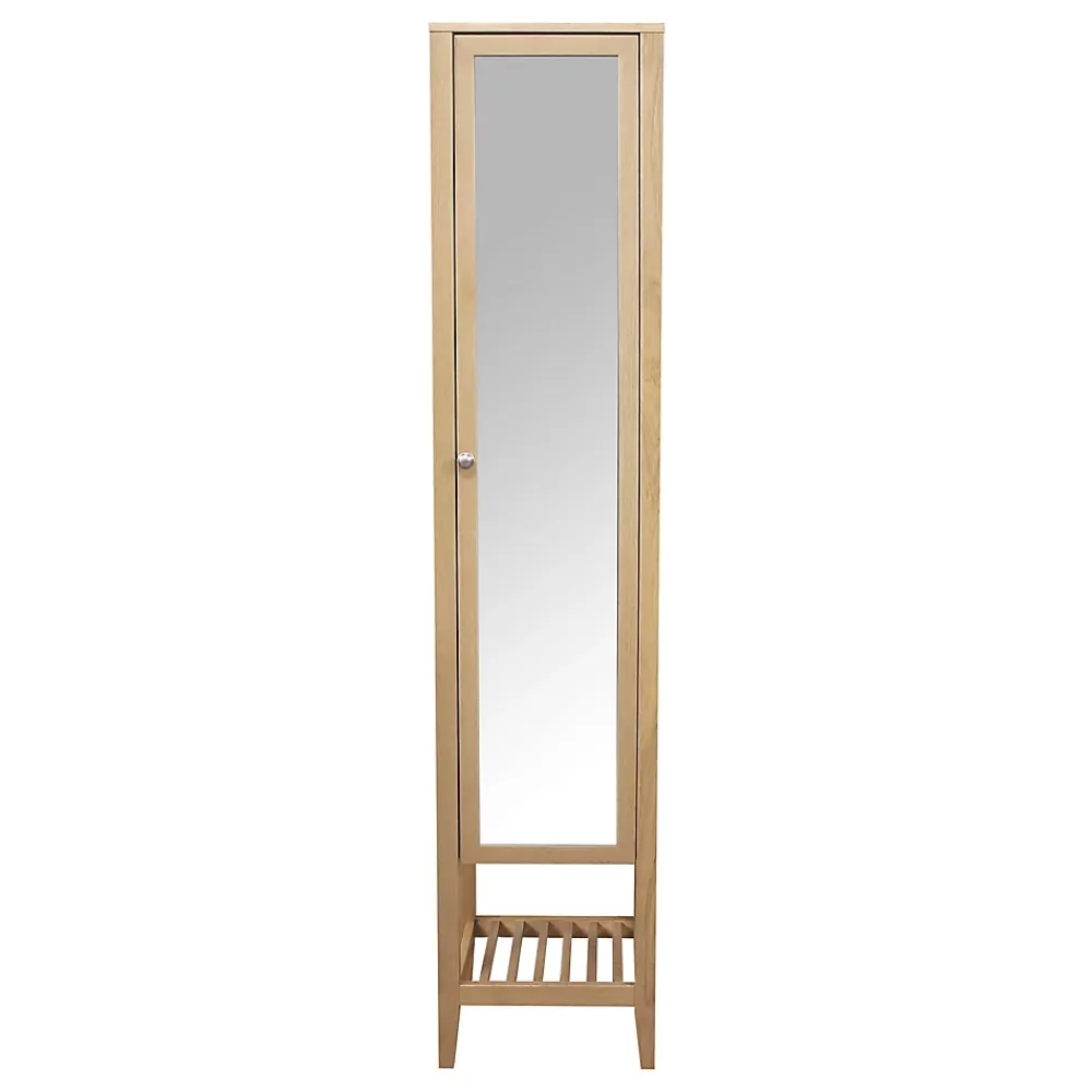 GoodHome Colonne de salle de bains à poser avec miroir placage chêne l.40,2 x H.185 x P.36,1 cm, Perma