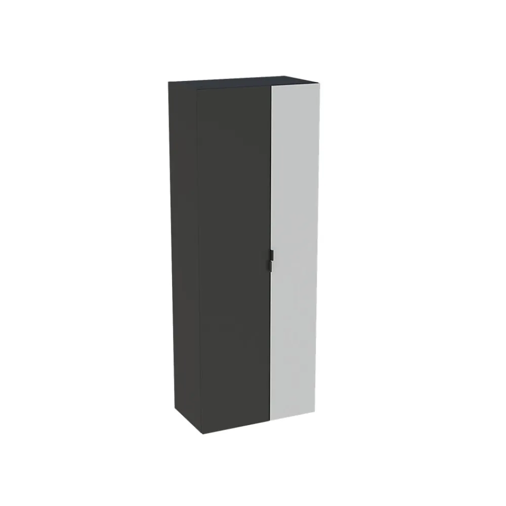Colonne de salle de bains suspendue 2 portes noir mat et miroir l.60 cm x H.160 x P.35 cm, Pamili