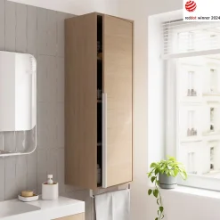 Colonne De Salle De Bains|Meuble De Salle De Bains Faible Profondeur|GoodHome Colonne de salle de bains suspendue avec porte-serviettes effet bois l.36 x H.115 x P.30 cm, Maza