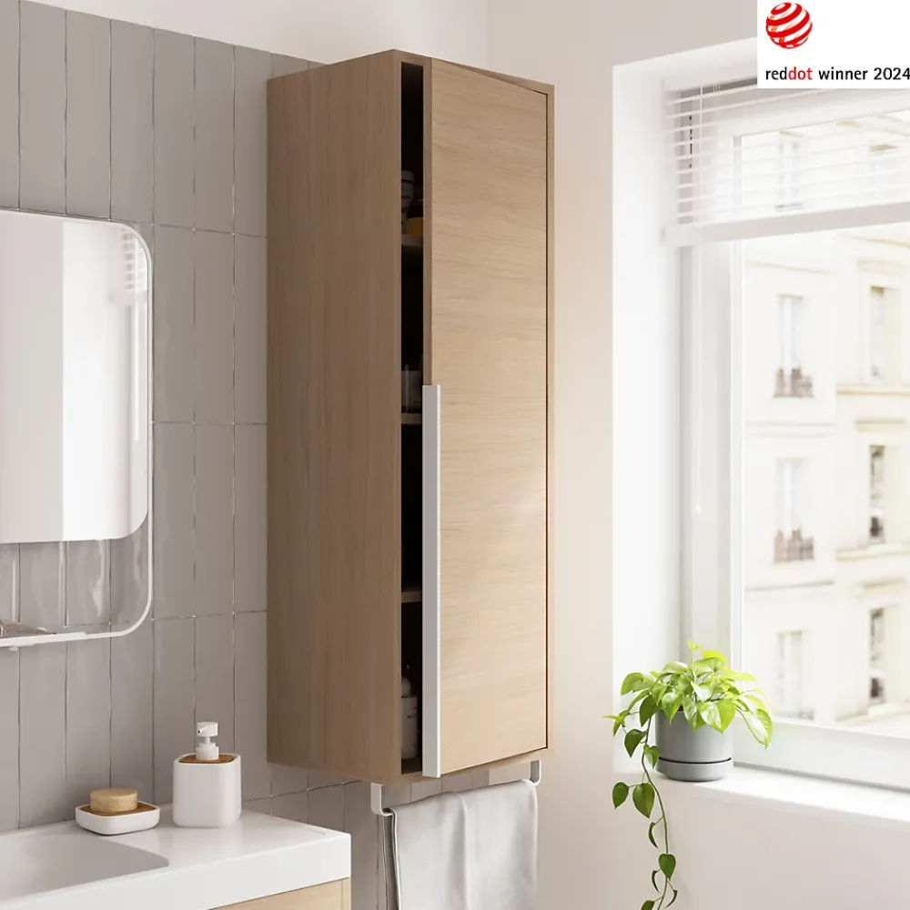 Colonne De Salle De Bains|Meuble De Salle De Bains Faible Profondeur|GoodHome Colonne de salle de bains suspendue avec porte-serviettes effet bois l.36 x H.115 x P.30 cm, Maza