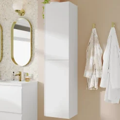 Colonne De Salle De Bains|GoodHome Colonne de salle de bains blanc mat 2 portes l.40 x H.160 x P.36 cm Levanna