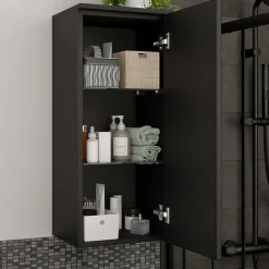 Colonne De Salle De Bains|GoodHome Colonne de salle de bains l.35 x H.80 x P.30 cm noir mat Kentia