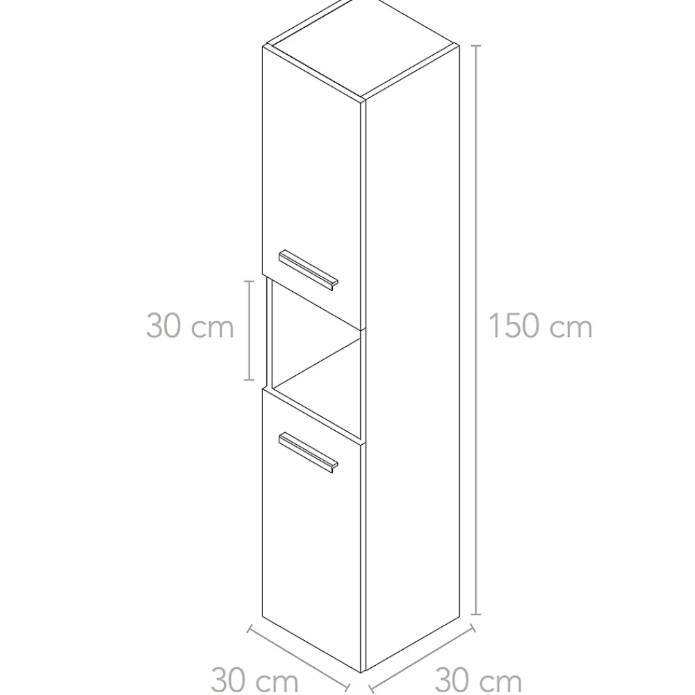 Futurbath Colonne de salle de bains suspendue blanche l.30 x H.150 x P.30 cm, 2 portes amorties et 1 niche, Pedro