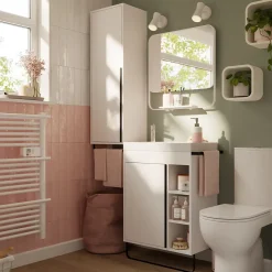 Colonne De Salle De Bains|Meuble De Salle De Bains Faible Profondeur|GoodHome Colonne de salle de bains suspendue avec porte-serviettes blanc mat l.36 x H.115 x P.30 cm, Maza