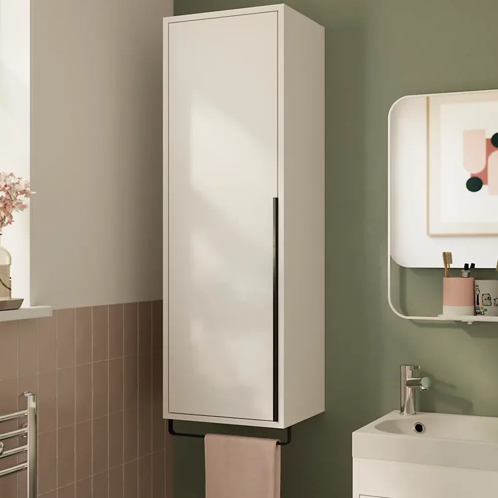 Colonne De Salle De Bains|Meuble De Salle De Bains Faible Profondeur|GoodHome Colonne de salle de bains suspendue avec porte-serviettes blanc mat l.36 x H.115 x P.30 cm, Maza
