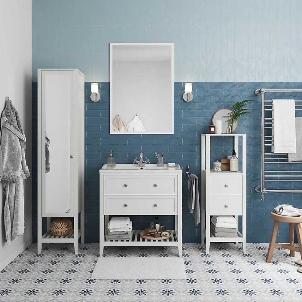 Colonne De Salle De Bains|GoodHome Colonne de salle de bains à poser 2 tiroirs et 2 niches blanc mat L.40 x H.120 x P.36 cm, Perma