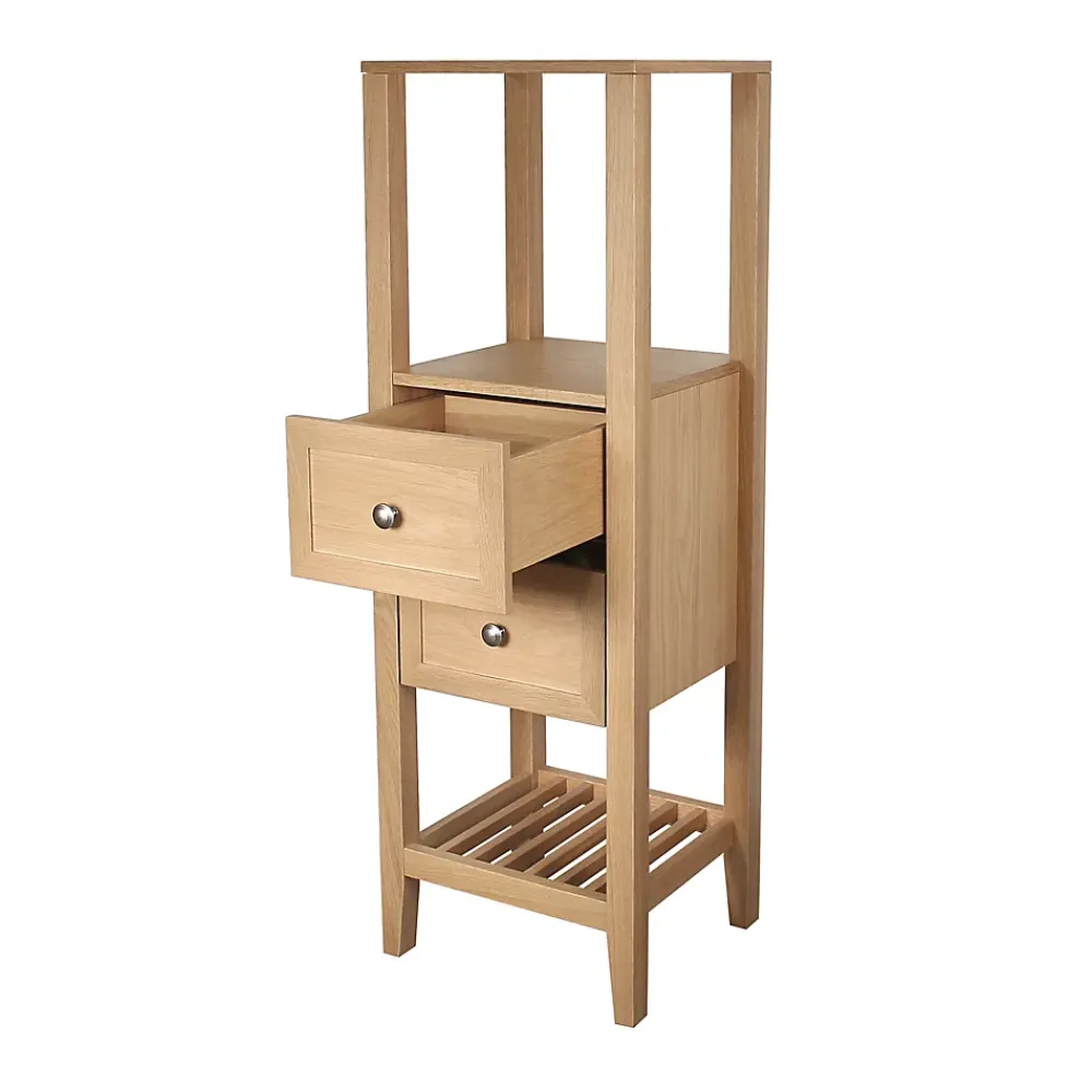 Colonne De Salle De Bains|GoodHome Colonne de salle de bains à poser 2 tiroirs et 2 niches placage chêne l.40,2 x H.120,6 x P.36,2 cm, Perma