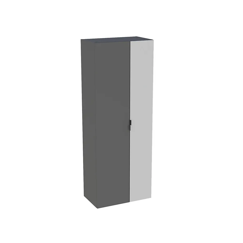 Colonne de salle de bains suspendue 2 portes gris anthracite brillant et miroir l.60 cm x H.160 x P.35 cm, Pamili