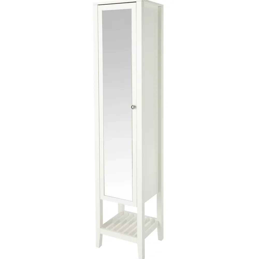 GoodHome Colonne de salle de bains à poser avec miroir blanc mat l.40,2 x H.185 x P.36,1 cm, Perma