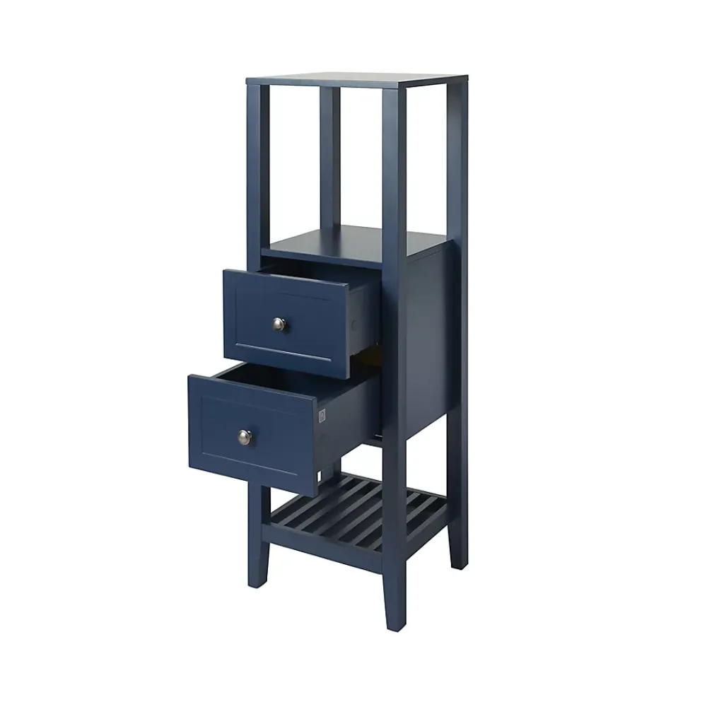 Colonne De Salle De Bains|GoodHome Colonne de salle de bains à poser 2 tiroirs et 2 niches bleu mat L.40 x H.120 x P.36 cm, Perma