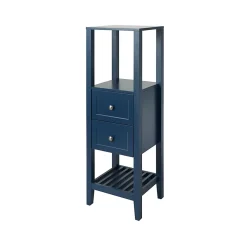 Colonne De Salle De Bains|GoodHome Colonne de salle de bains à poser 2 tiroirs et 2 niches bleu mat L.40 x H.120 x P.36 cm, Perma