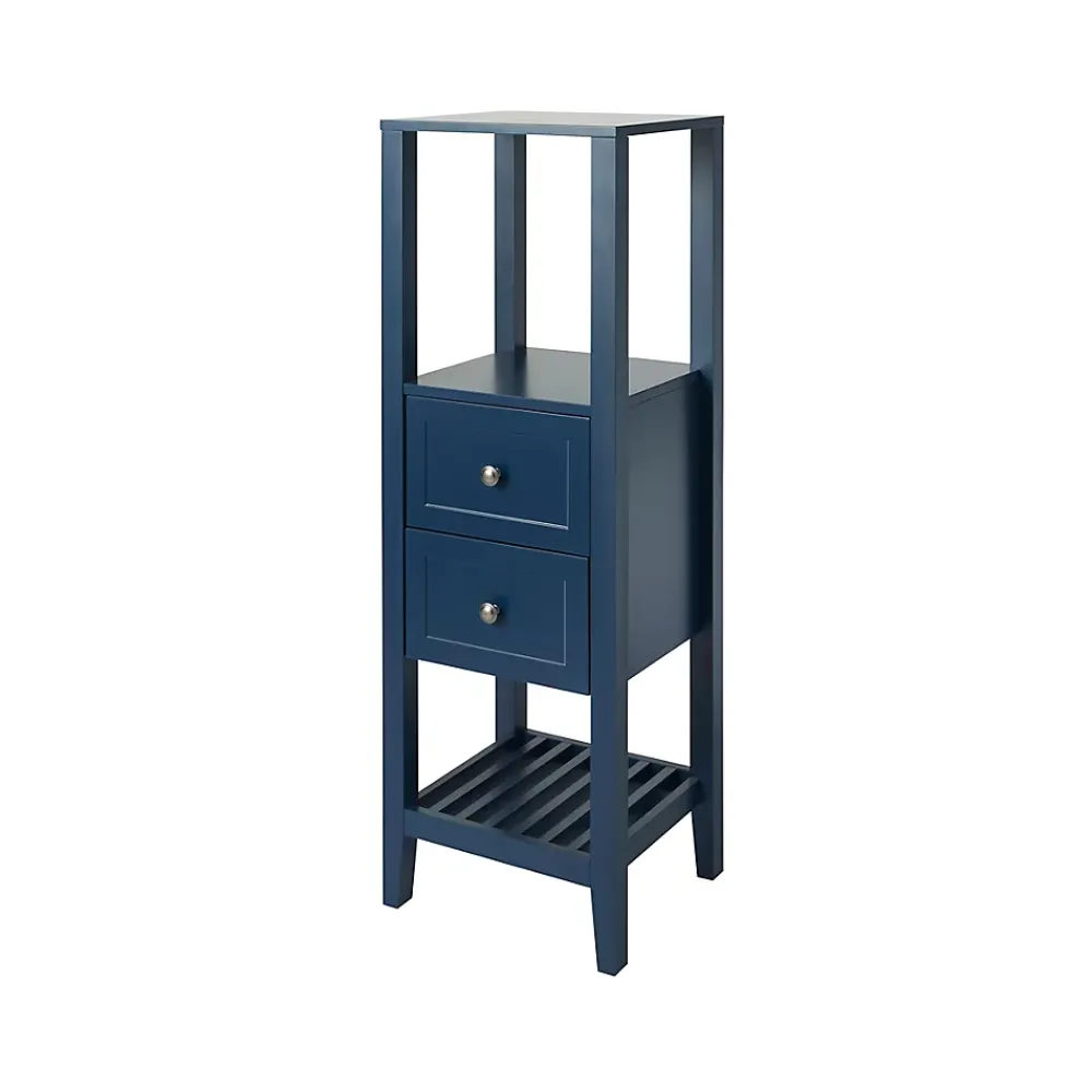 Colonne De Salle De Bains|GoodHome Colonne de salle de bains à poser 2 tiroirs et 2 niches bleu mat L.40 x H.120 x P.36 cm, Perma