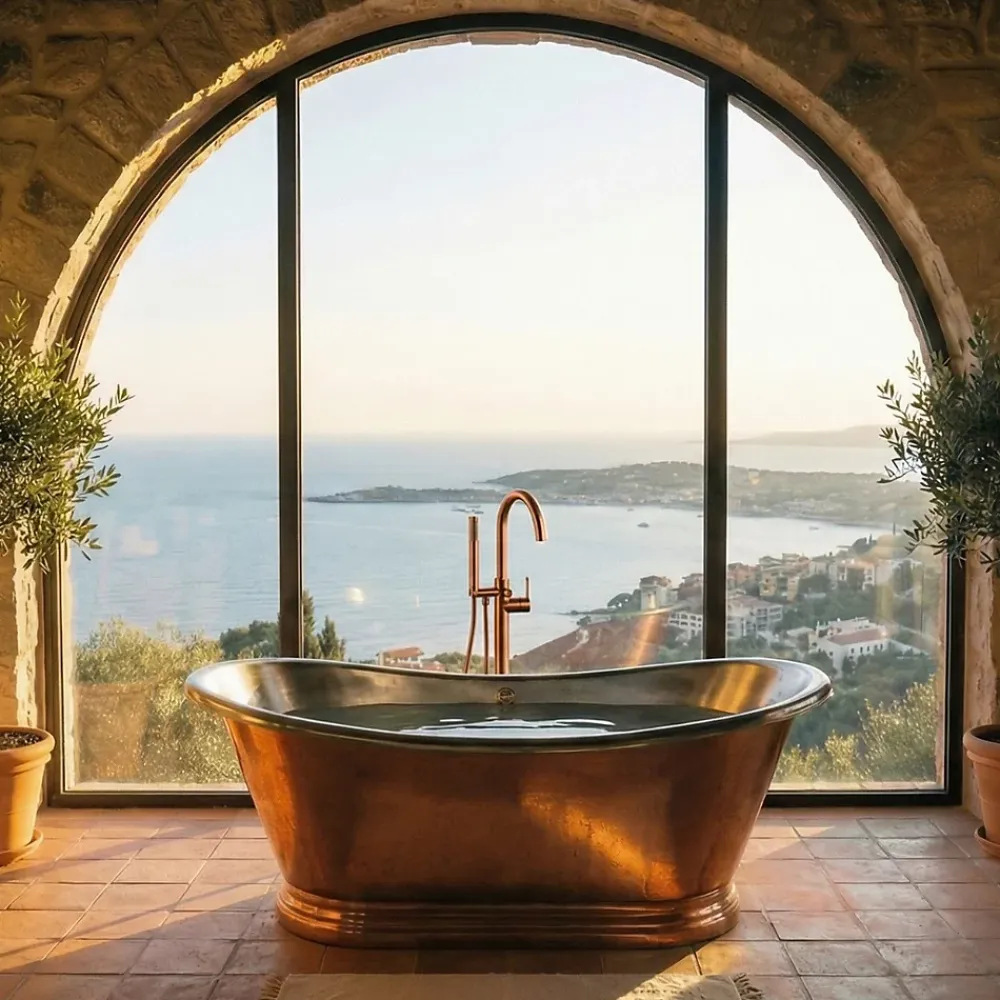 Robinet De Baignoire|Essebagno Colonne de sol mécanique cuivre brossé pour baignoire ilot Charme II