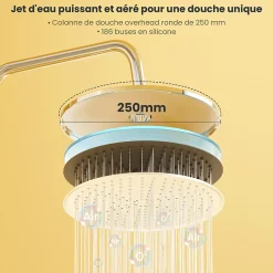 Robinet De Baignoire|Auralum Max Colonne Douche avec Étagère Sans Robinet en Inox Chromée- Ensemble Mural Réglable Avec Pommeau Effet Pluie Rond 25 CM