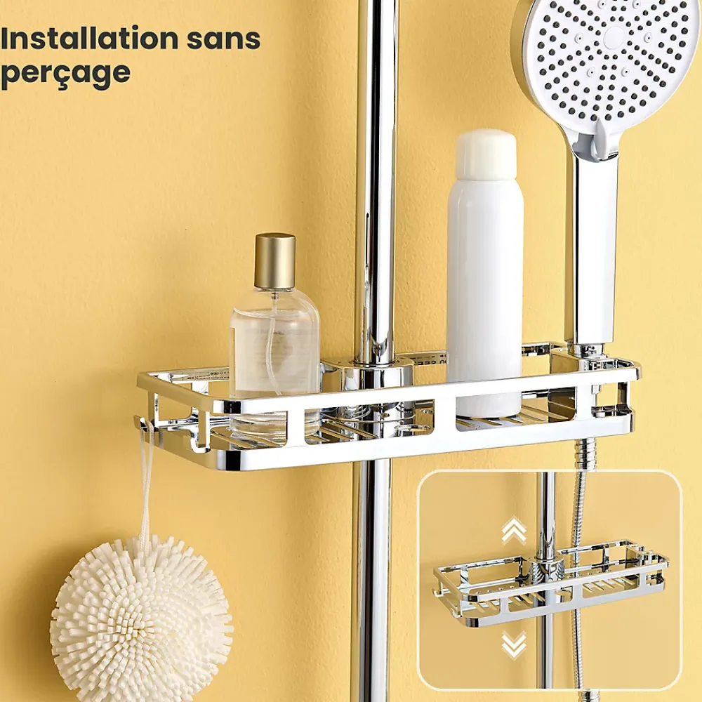 Robinet De Baignoire|Auralum Max Colonne Douche avec Étagère Sans Robinet en Inox Chromée- Ensemble Mural Réglable Avec Pommeau Effet Pluie Rond 25 CM