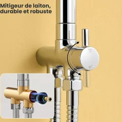 Robinet De Baignoire|Auralum Max Colonne Douche avec Étagère Sans Robinet en Inox Chromée- Ensemble Mural Réglable Avec Pommeau Effet Pluie Rond 25 CM