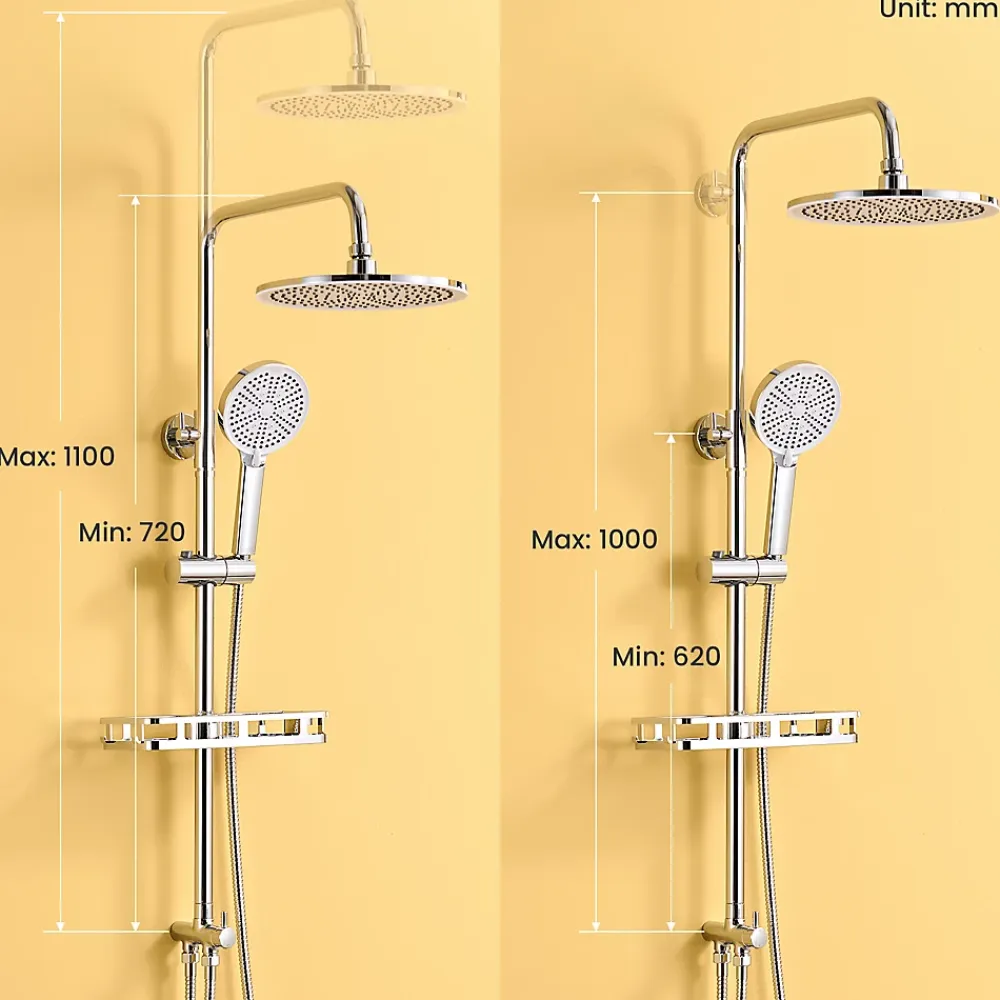 Robinet De Baignoire|Auralum Max Colonne Douche avec Étagère Sans Robinet en Inox Chromée- Ensemble Mural Réglable Avec Pommeau Effet Pluie Rond 25 CM