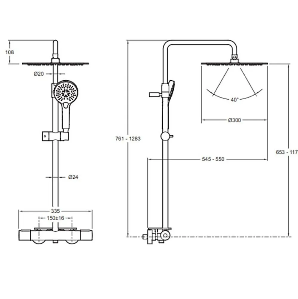 Jacob Delafon Colonne douche thermostatique Metro 3 jets, économie d'eau, noir mat