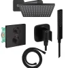 Colonne De Douche Encastrable|Hansgrohe Colonne douche thermostatique Ecostat Square Douche de tête Vernis Shape Flexible Isiflex Douchette Pulsify E noir mat