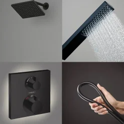 Colonne De Douche Encastrable|Hansgrohe Colonne douche thermostatique Ecostat Square Douche de tête Vernis Shape Flexible Isiflex Douchette Pulsify E noir mat