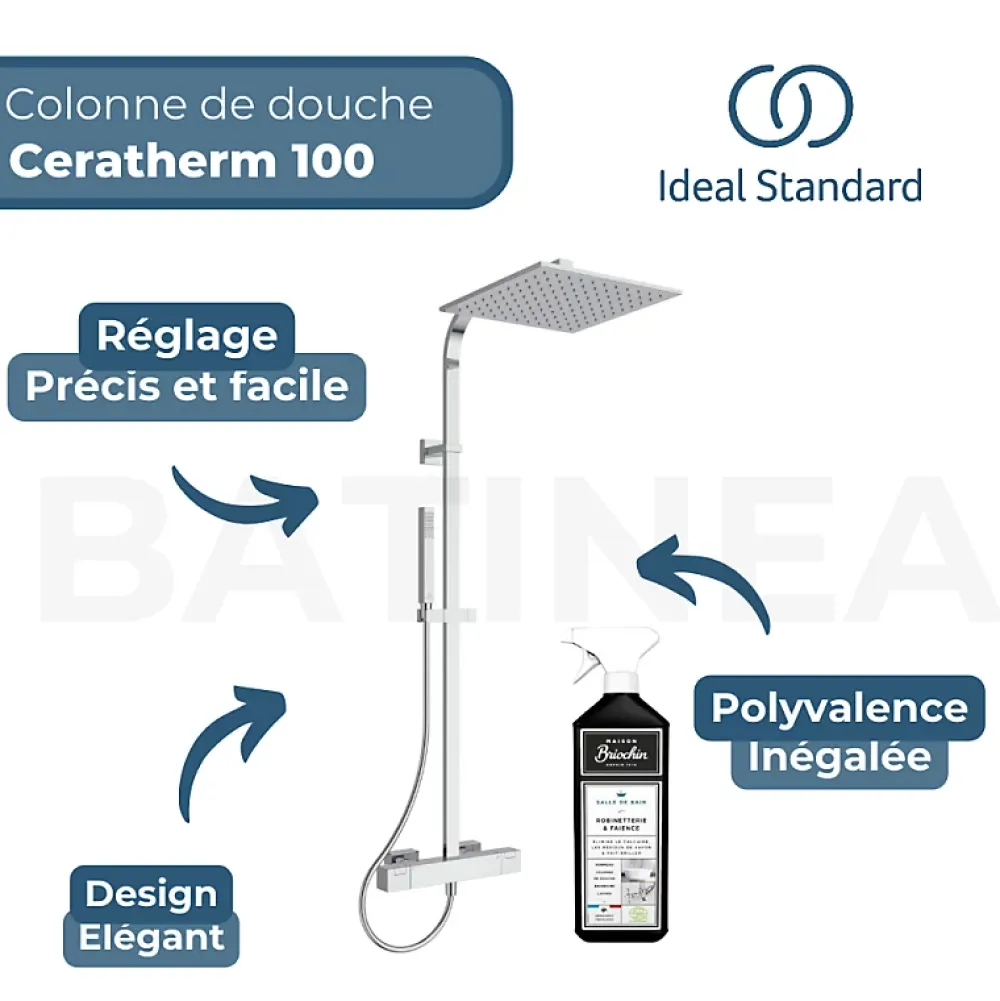 Ideal Standard Colonne douche thermostatique Ceratherm C100 + Nettoyant BRIOCHIN Ecocert