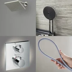 Colonne De Douche Encastrable|Hansgrohe Colonne douche thermostatique Ecostat Square Douche de tête Vernis Shape Flexible Isiflex Douchette Pulsify chromé