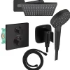 Colonne De Douche Encastrable|Hansgrohe Colonne douche thermostatique Ecostat Square Douche de tête Vernis Flexible Isiflex Douchette Vernis Blend noir
