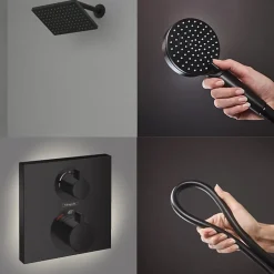 Colonne De Douche Encastrable|Hansgrohe Colonne douche thermostatique Ecostat Square Douche de tête Vernis Flexible Isiflex Douchette Vernis Blend noir
