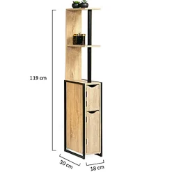 Nature Pro Colonne Meuble Wc Salle de Bain 2 Portes en Bois Design Industriel Marron 3 Etagères Toilettes