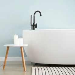 Colonne De Baignoire|Essebagno Colonne mitigeur mécanique de baignoire îlot + flexible + douchette, H.113 cm, noir,