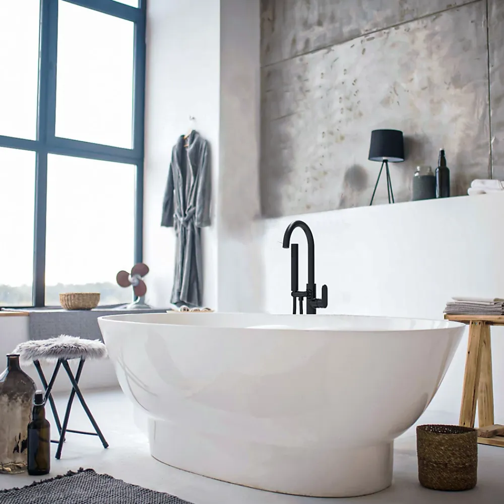 Colonne De Baignoire|Essebagno Colonne mitigeur mécanique de baignoire îlot + flexible + douchette, H.113 cm, noir,