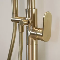 Essebagno Colonne mitigeur mécanique de baignoire îlot + flexible + douchette, H.113 cm, doré,