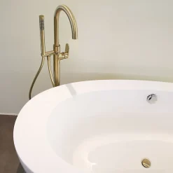 Essebagno Colonne mitigeur mécanique de baignoire îlot + flexible + douchette, H.113 cm, doré,